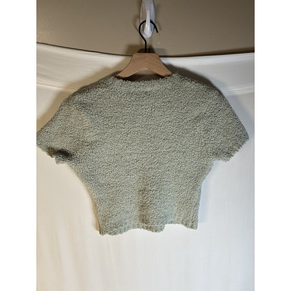 SKIMS Cozy Fuzzy Knit Cropped T Shirt Gray Size S/M Stretch Sherpa Lounge - Picture 4 of 4